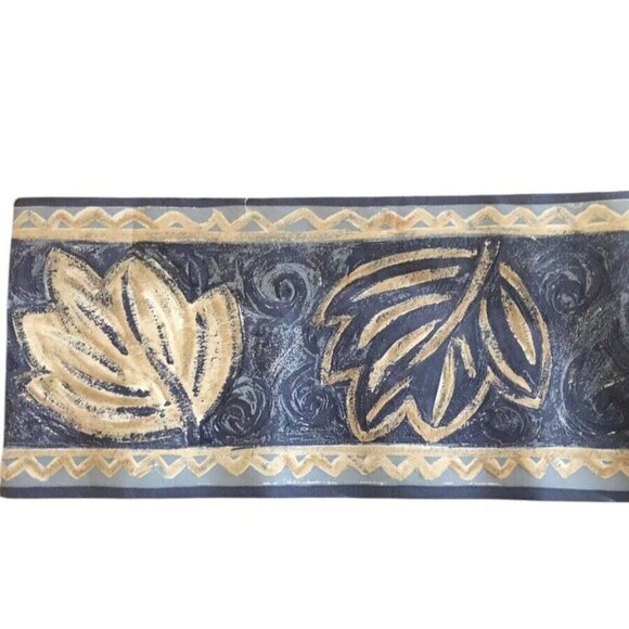 VYMURA "Marsala" 3 Rolls Shades Blue & Beige Leaf Design Vinyl Wallpaper Border - Picture 5 of 6